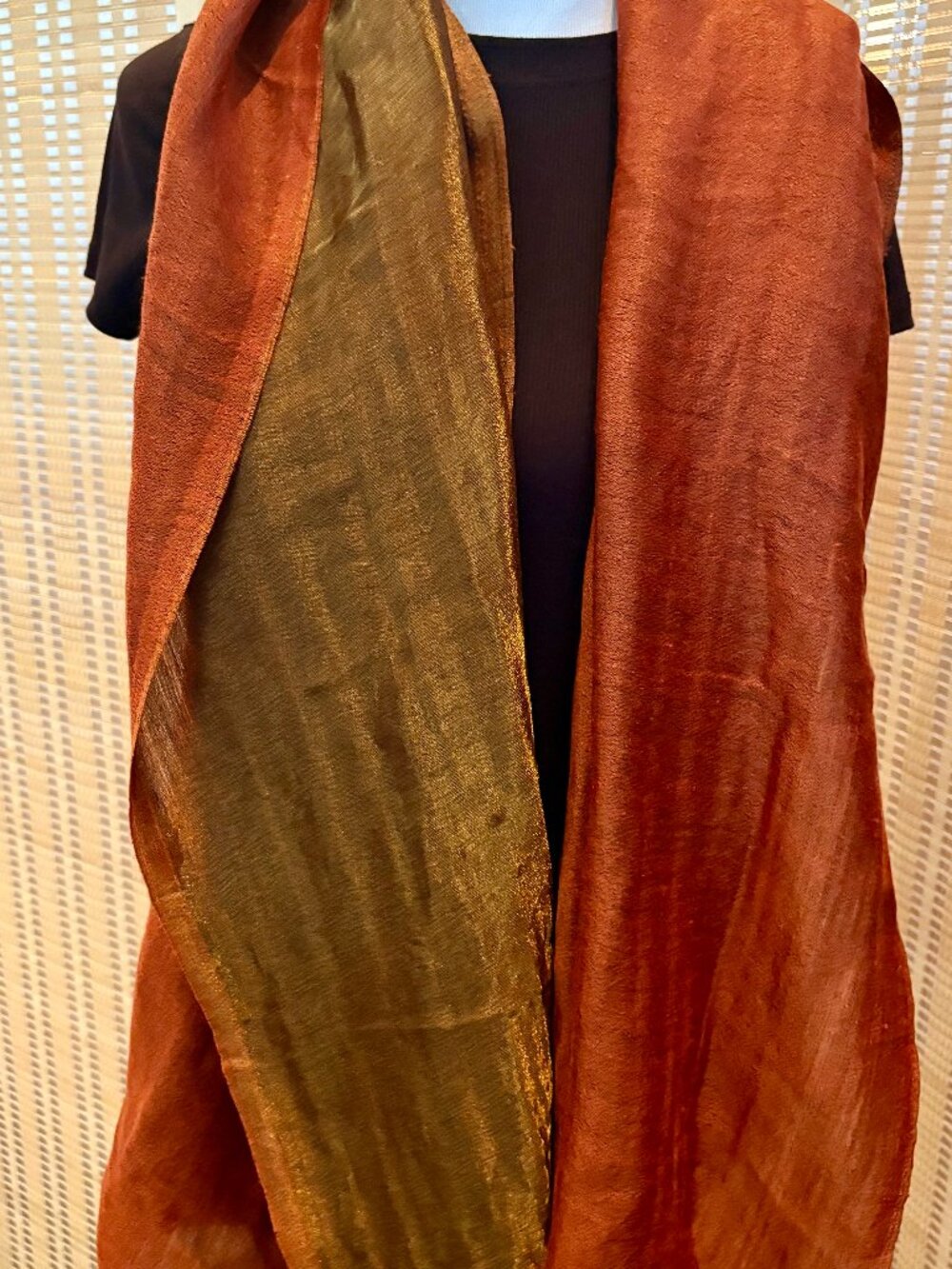 Gold and Rust Silk Scarf - Never Worn